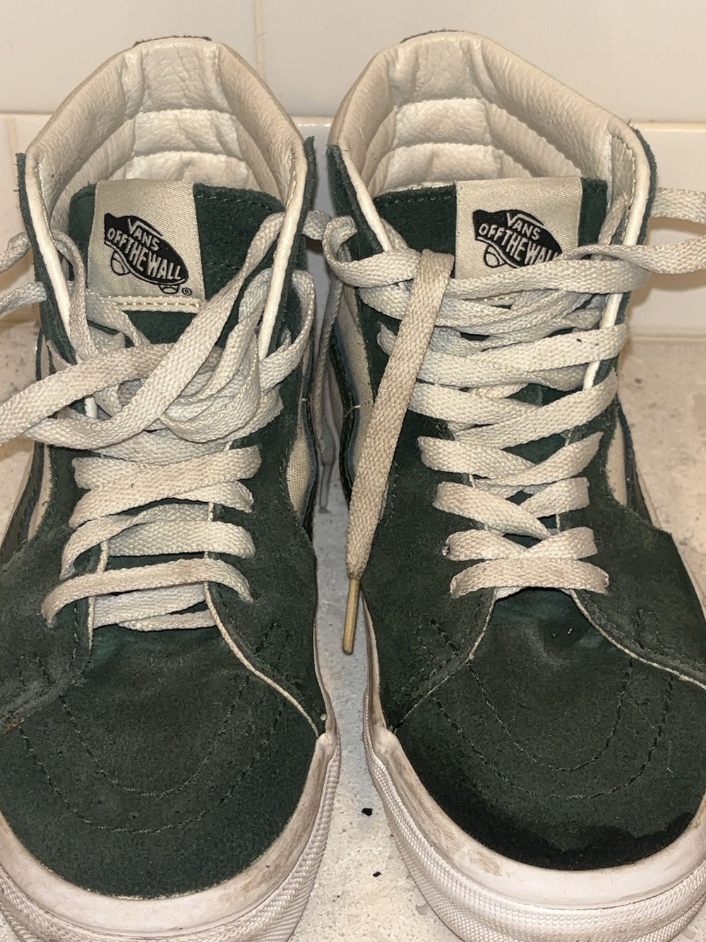 Vans Kids High-Top Skate Sneakers in Dark Green and White